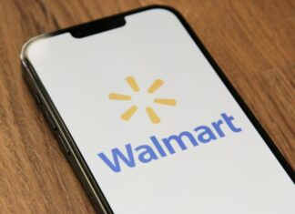 cel phone with image of Walmart logo